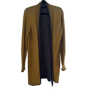 Peruvian Connection Mustard yellow & Blue long cardigan 100% Pima Cotton Medium